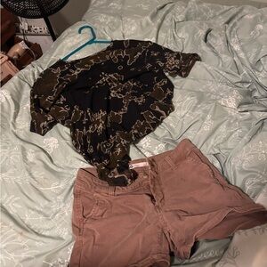 SO Brown Shorts with Black and Brown Patterned Top